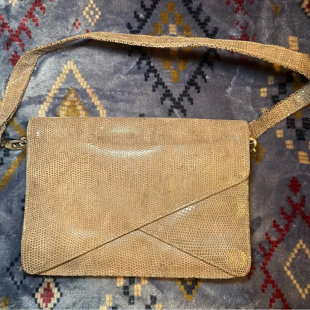 Van Eli Clutch Purse Handbag Faux Suede Snakeskin Pattern